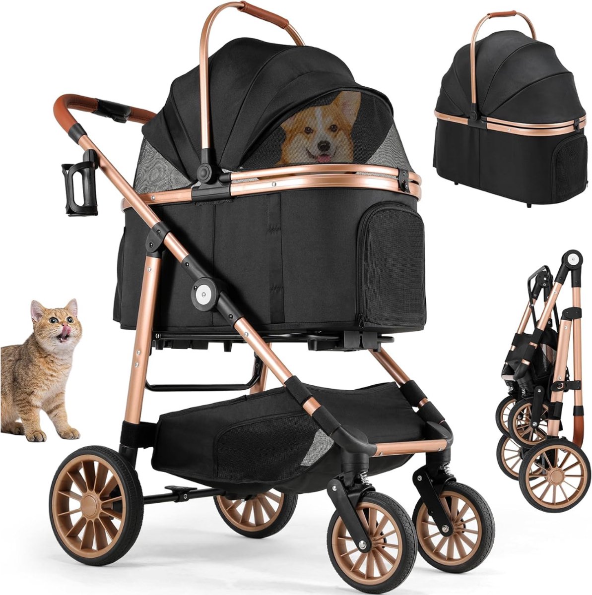 LNMsolutions® Hondenbuggy - Hondenkar - Hondenwagen - Zwart - 88cm x 58cm x 118cm