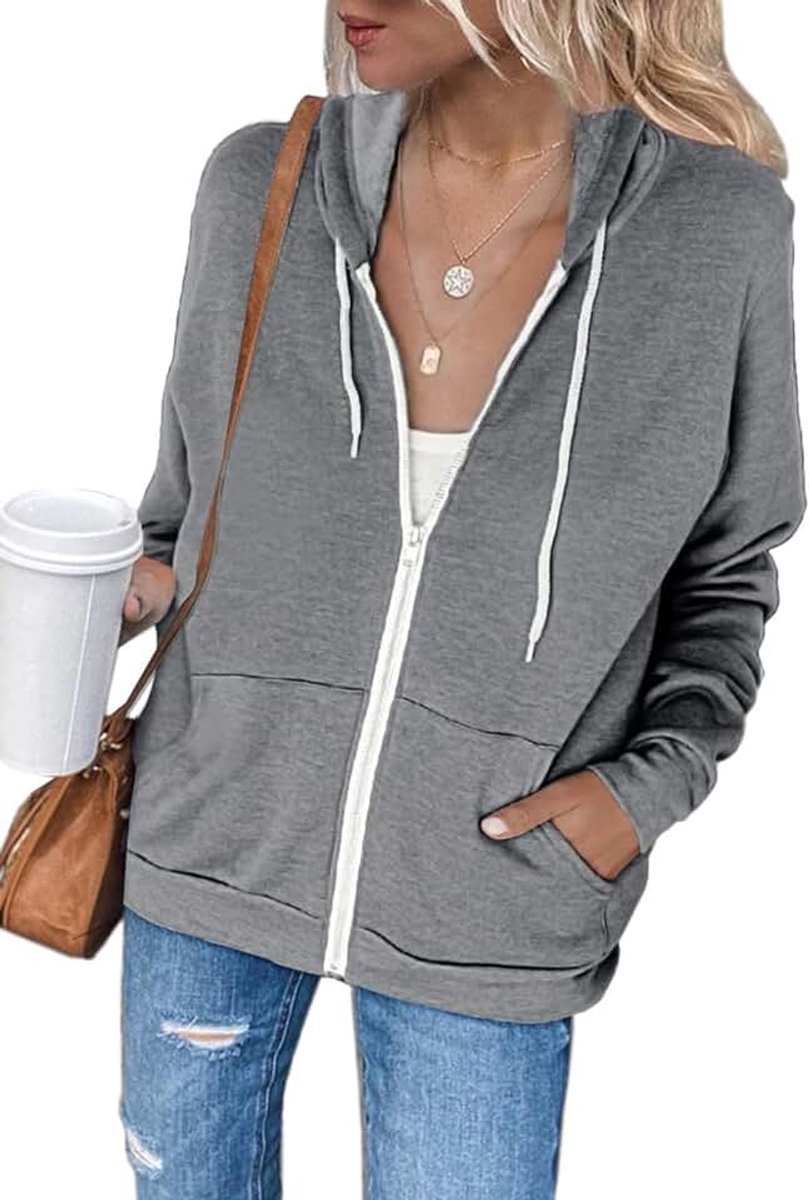 Dames sweatjack hoodie sweatshirtjack pullover bovenstuk capuchon effen full zip casual hoodie sweatshirt