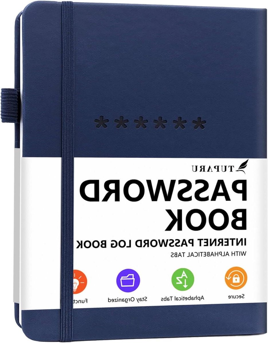 Wachtwoordboek - Internet notitieboek - Inloggegevens bewaren - Alfabetische tabbladen - 7 x 10 inch - Donkerblauw