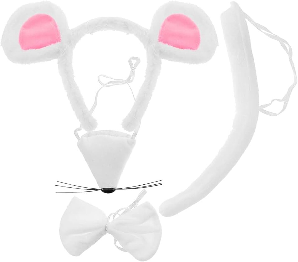 1 set party-hoofdband rattenkostuum kinderen schattige muizenoren dierenoren kostuum accessoires kostuum rattenoren hoofdband rattenhoofdband dieraccessoires wit