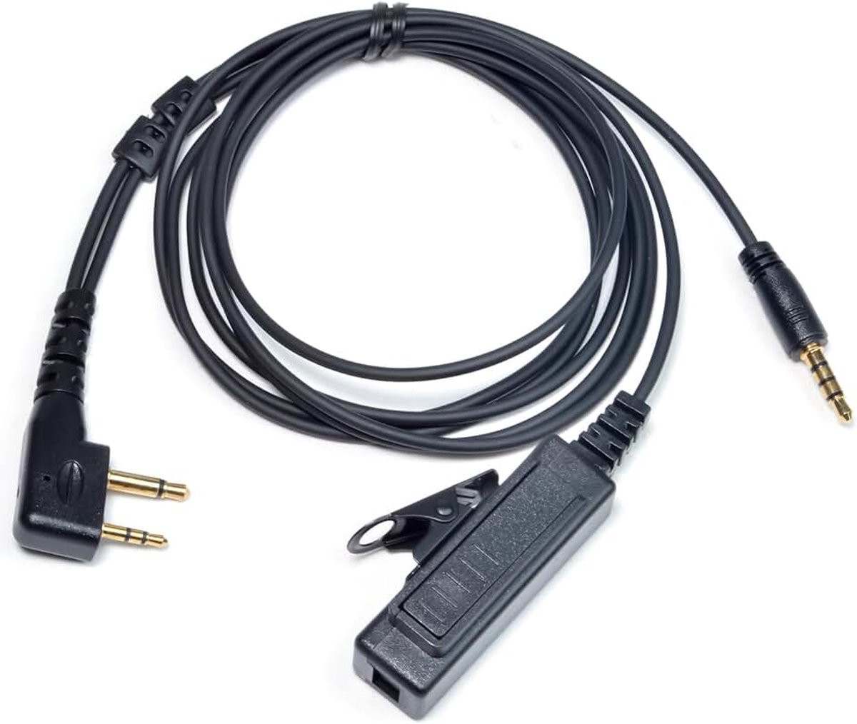 2-pins naar 3,5 mm audiokabel met PTT, compatibel met Midland G7 pro G8 G9 pro M24 M24 Plus M48 M99 G6 XT G7 XTR en 3,5 mm audio input interface headsets met microfoons