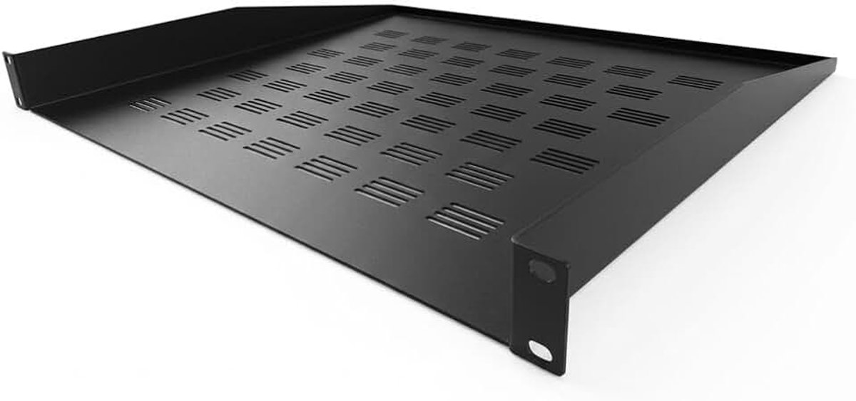- 19 inch geventileerde plank rackkuip diepte 375 mm draagvermogen tot 20 kg zwart (1 HE)
