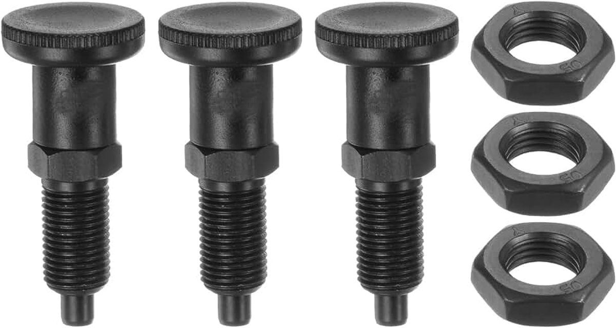 3 stuks drukveer-kogelvergrendelbouten M10 x 1, schroefdraad 5 mm stiftdiameter koolstofstaal, terugtrekveerknop, vergrendelbouten, intrekbare indexvergrendelbouten voor industriële
