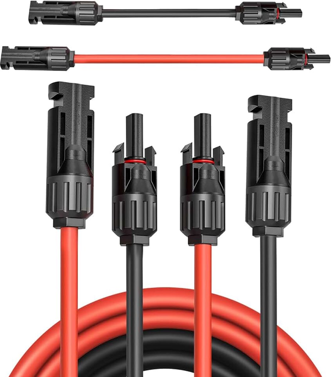 Verlengkabel, 2 meter, 6 mm², zonnekabel 6 mm², zonnestekker, zonnekabel, verlenging, PV-kabel 6 mm², IP67 fotovoltaïsche kabel voor PV-zonne-installatie en balkonkrachtcentrale