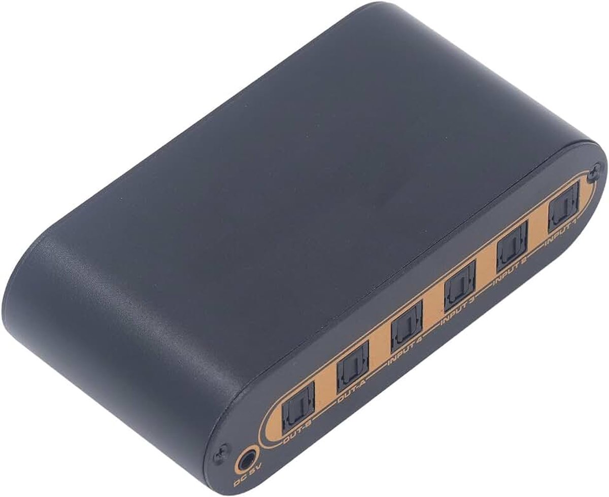 4x2 SPDIF Digitale Optische Geluidsschakelaar, 4 in 2 uit SPDIF-geluidssplitter met IR-afstandsbediening, Ondersteuning voor DTS HD, voor Dolby TrueHD, LPCM2.0 (EU-stekker)