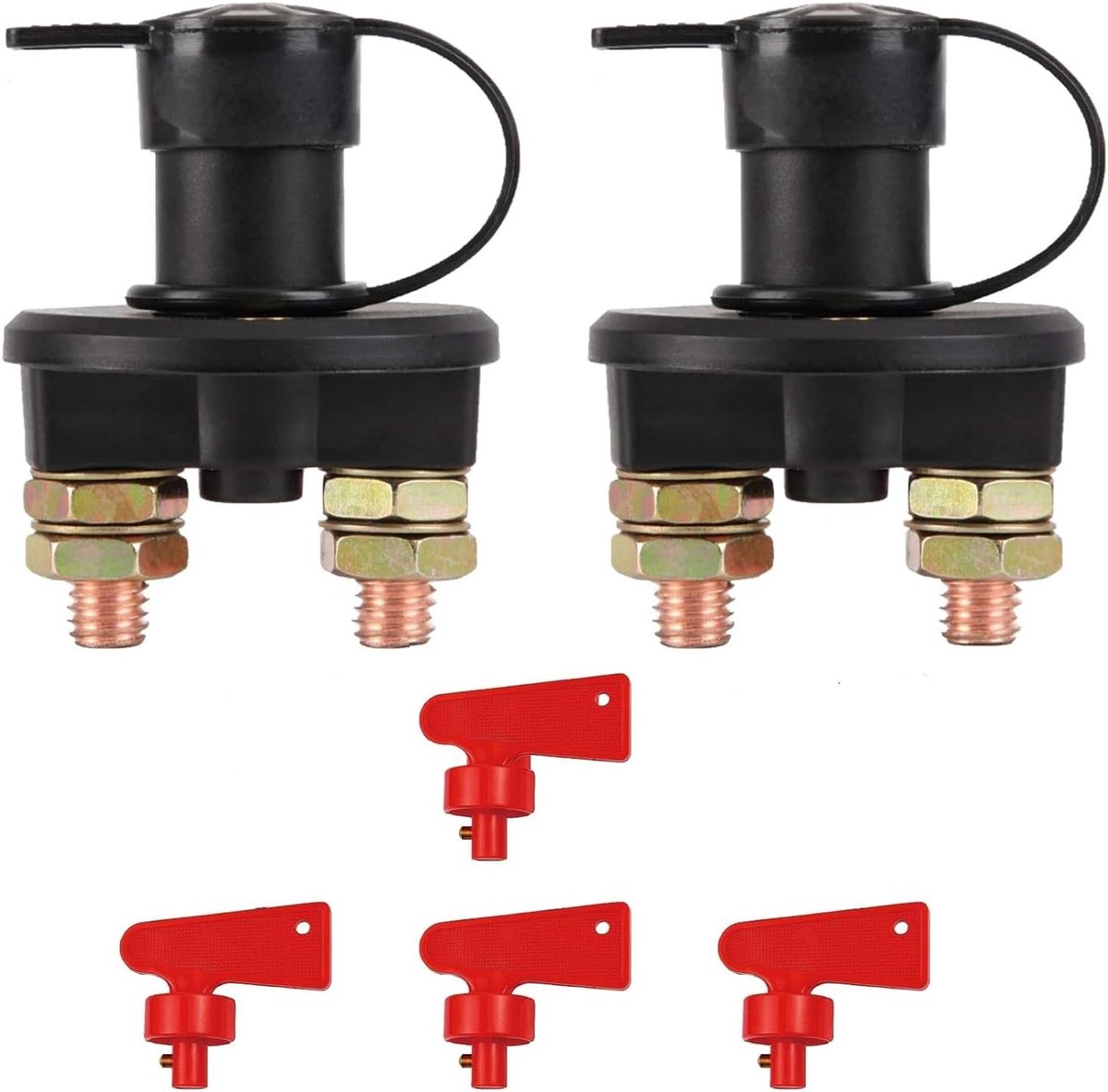 2x Accu-isolatieschakelaar 12V 24V, hoofdschakelaar accuklem met verwijderbare sleutels, noodstopschakelaar voor marine auto boot camper ATV voertuigen
