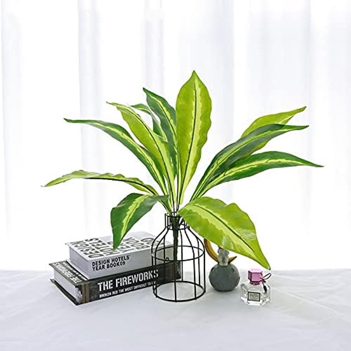 Palmboom 36 cm 3 hoofden tropische palmboom kunstmatige bamboeplanten nep potplanten tak plastic monstera bladeren voor thuis desktop Deco nep planten (kleur: F zonder pot)