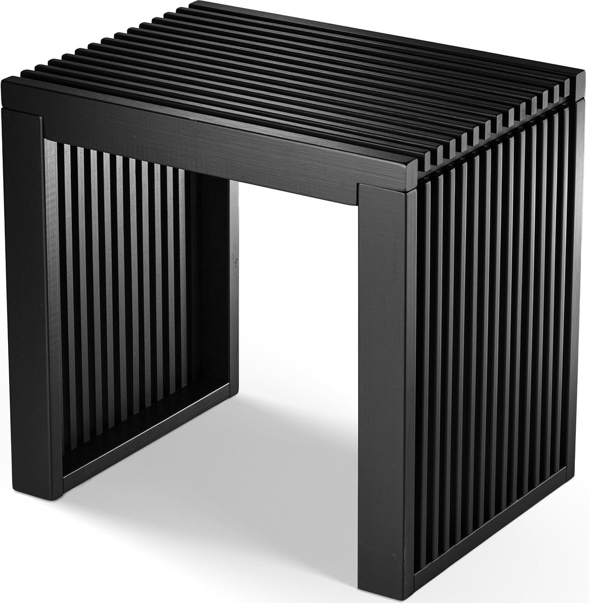 Kruk - Halmeubel - Halbankje - Houten Bankje - Bloemenkruk Hout | BAM BOO BOX Bamboe Bloemenkrukje - Bedbankje - Keukenbankje 45x33x43cm - Kapstokbankje - Slaapkamerbankje (Zwart)