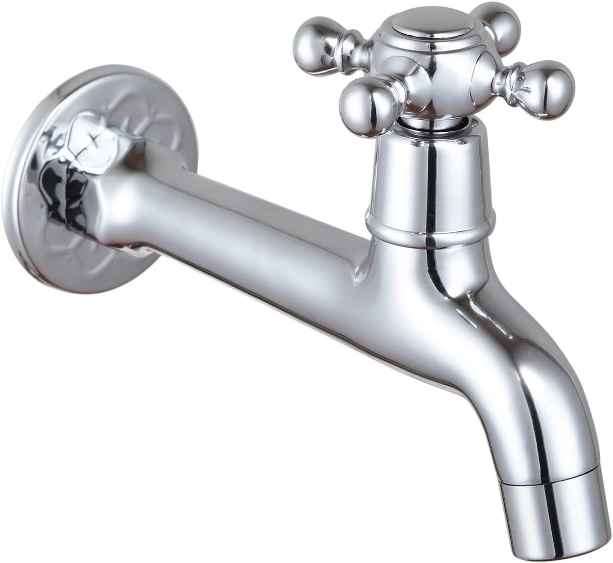 Kraan Messing Wasmiddel Badkamer Wandmontage Wasmachine Buitenkraan Enkele Slang Koude Kraan Cross Handle Verchroomd