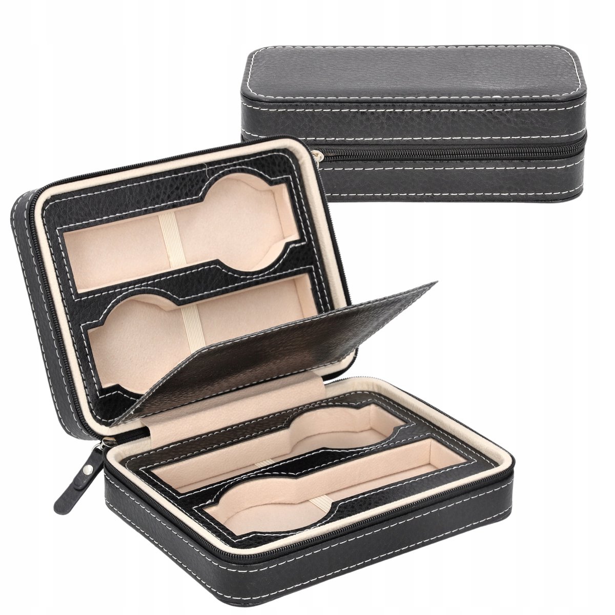 Reis-etui voor 4 horloges, zwart, organizer, opbergdoos, tas