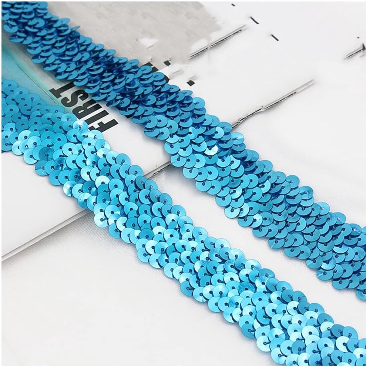 Paillettenboord, 3 rijen, glanzend, breed, paillettenband, kleurrijk, paillettenband, paillettenband, om op te naaien, stretch, glitter, decoratieband, voor doe-het-zelf handwerk, blauw