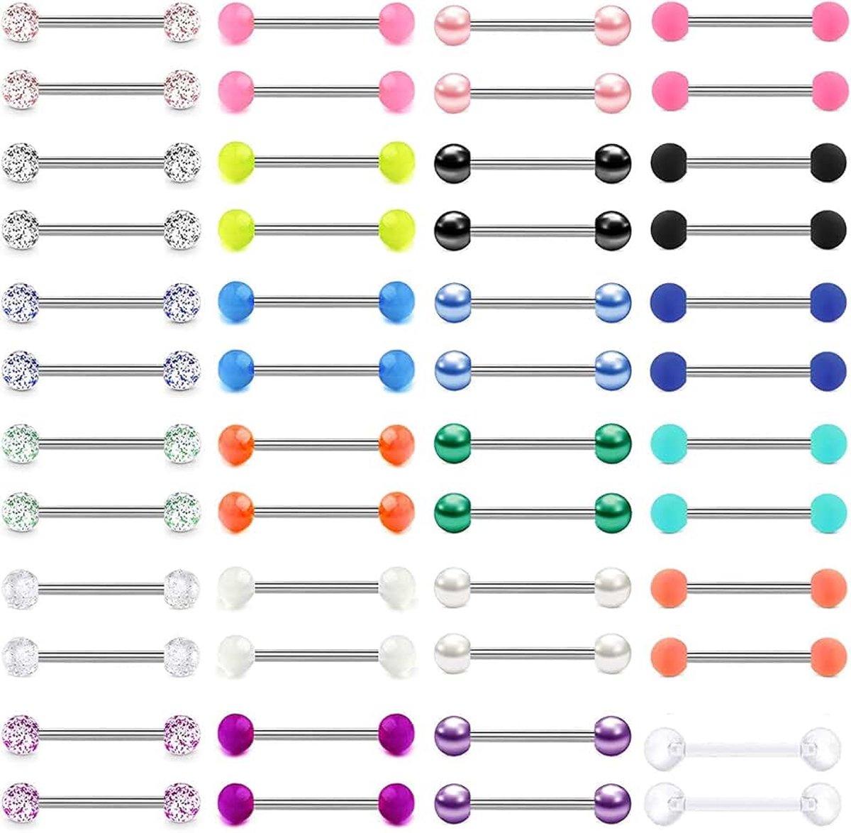 14G Zungenpiercing Brustwarzenpiercing Leuchtet im Dunkeln Flexibel Acryl Gerade Zunge Barbell tepelringen Stab Retainer Piercing Schmuck