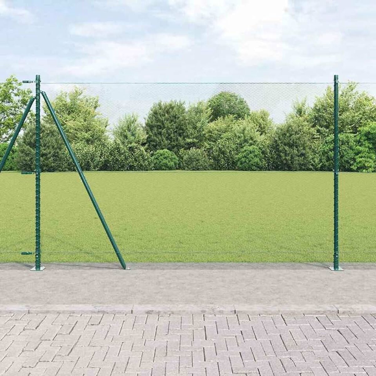 Zeshoekige omheining, groen, 1,6 x 25 m, hekpalen met funderingsplaten, 13 stuks, Ø 32 mm, 88,5 cm, verzinkt staal, stabiele stalen palen voor tuinhekken, landbouw, wilgennetten, kippendraad