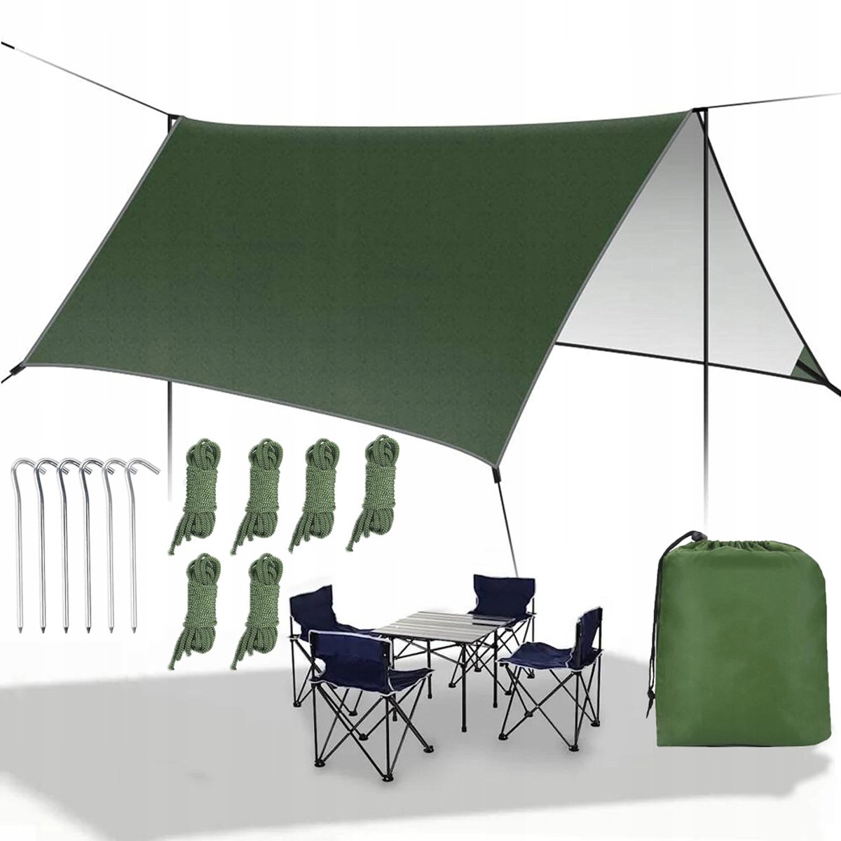 Camping Tarp - Zonneschermzeil - Schaduwdoek Luifel - 300x300 cm - 210T Nylon - Waterdicht & Schaduw & UV-bestendig - met Haringen & Touwen - Kamperen en Picknicken - Voor Buiten
