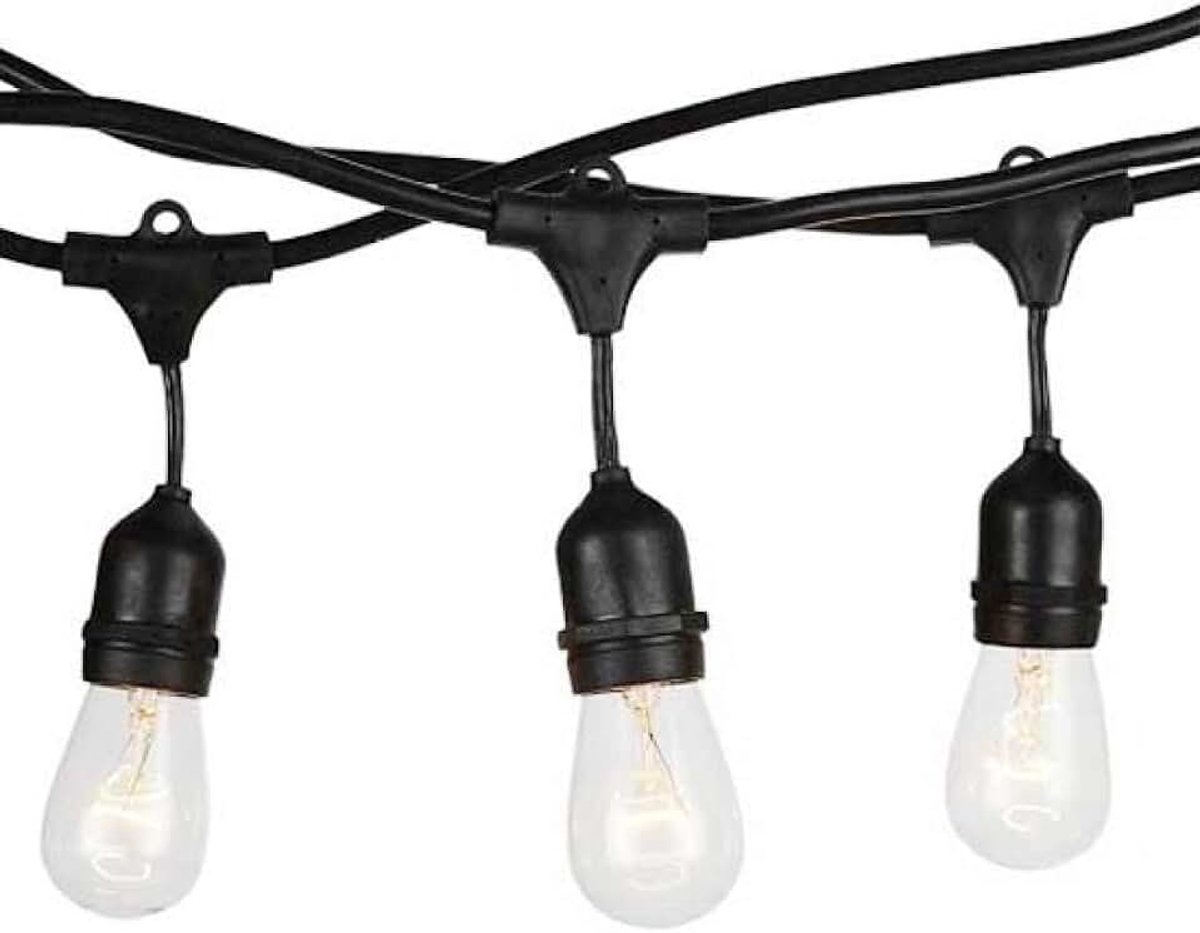 Lichtsnoer E27, 10 lampfittingen à 10 meter, 10 lampen, zwarte kabel, verlengbaar, led, kabel, voor binnen en buiten