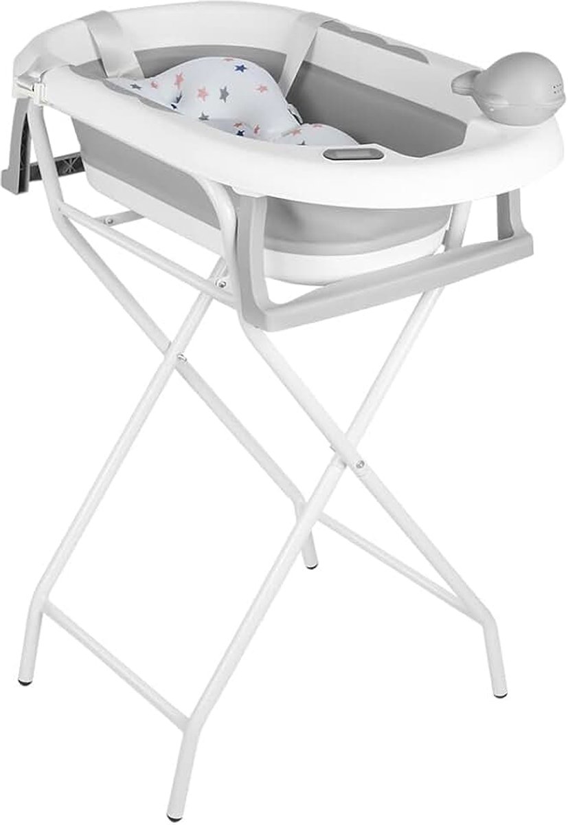 Babybad op standaard, groot bad Xxl met houder/zitting en drainageset, babybadje vanaf de geboorte tot 3 jaar, cadeau voor baby's (stijl 5), 81,5 x 48 x 21 cm, grijs