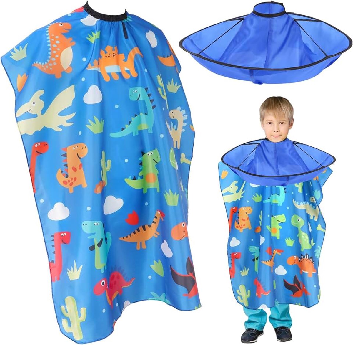 Kappersmantel voor kinderen, kappersmantel met cartoon dinosaurus-patroon | Verstelbare kappersmantel voor kappers, professioneel voor thuis, salon, kapperswinkel