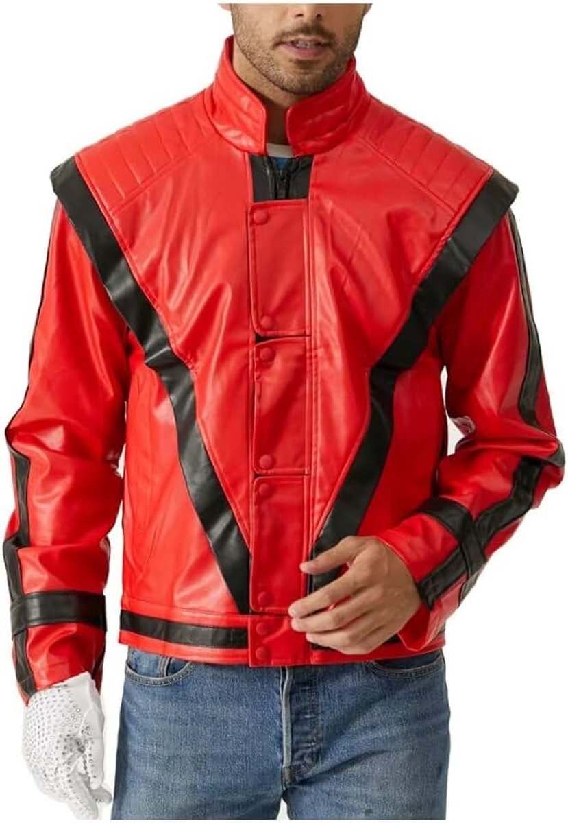 Vrouwen Rode Leren Jassen Kostuums - Halloween Kerstfeestjes Dansen Cosplay Rollenspel Retro Punk Volwassen Unisex Rode Leren Jas (Geef Handschoen)