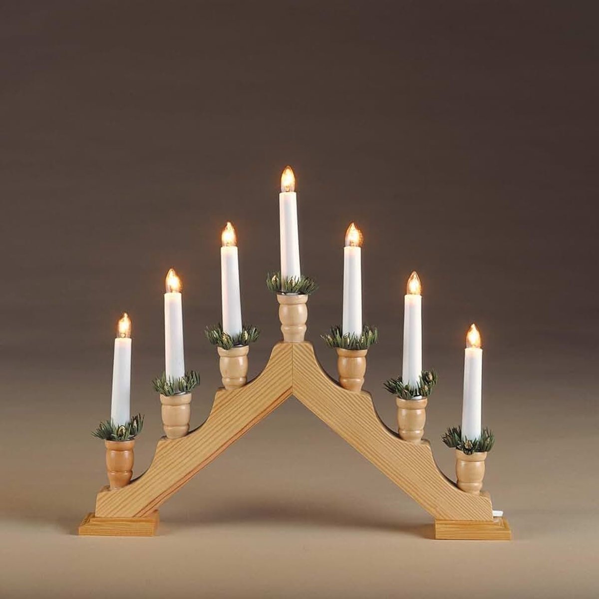 Kerstlichtboog, 39,5 x 35 cm, lichtboog met stroomaansluiting en schakelaar, 7 filament-kaarsen (+2 reserve), feestelijke raamdecoratie voor binnen152562
