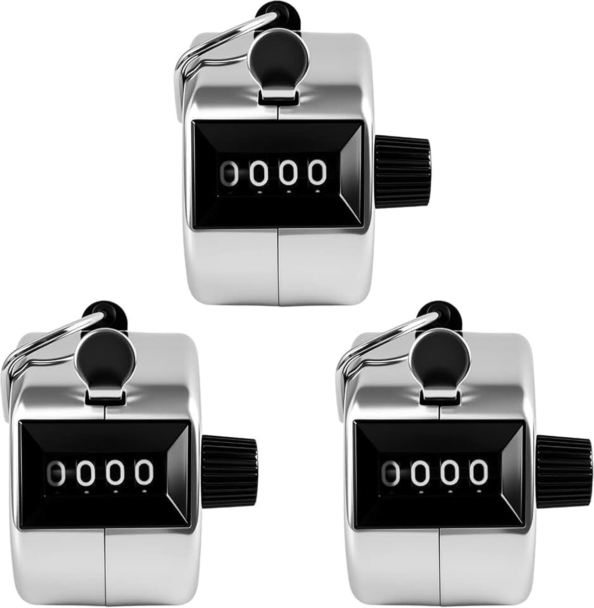 3 stuks, van metaal, 4-cijferige doorgangsteller, handmatige ratelteller voor breien, golf, sport, vingerteller, tally teller, duurzaam en zonder batterijen