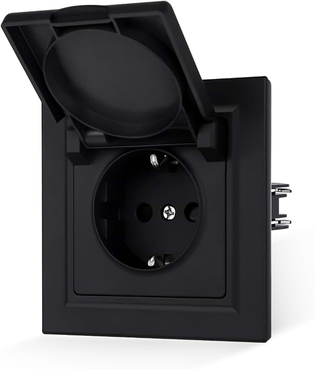 Black Matt Smoath Skin 1 onderwerp met 16 Amamp Schuko Wall Schuke Pluffe Plue 84 * 84 mm,