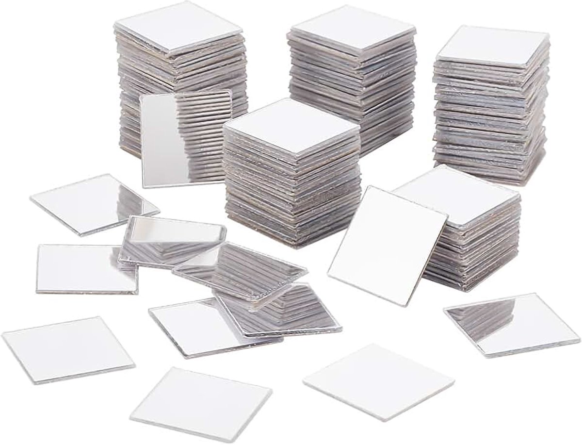 Mozaïektegels 20 mm, mini-spiegeltegels, zelfklevende spiegeltegels voor ambachten, zilveren acrylmozaïekstickers voor fotolijsten, vaasdecoratie, discodansbal, 300