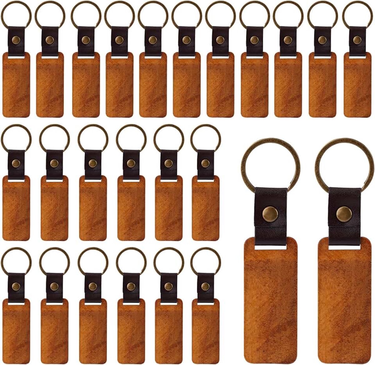 25st Houten Sleutelhanger Blanks, Houten Sleutelhanger Blanks met Lederen Strip Gravure Blanks Hout Blanks Onafgewerkte Houten Sleutelhanger Sleutelhanger voor Doe Het Zelf Ambachten
