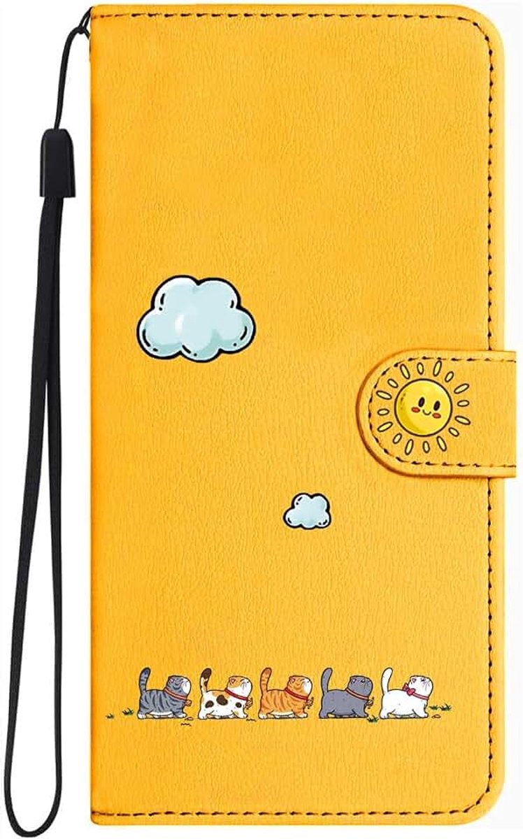 Hoesje voor Samsung Galaxy A50/A30S/A50S, Schattig Kleurrijk Kat Beschermend Portemonnee-klaphoesje PU Leer 【Magnetische Sluiting】【Hoesje met Stand】 Geel