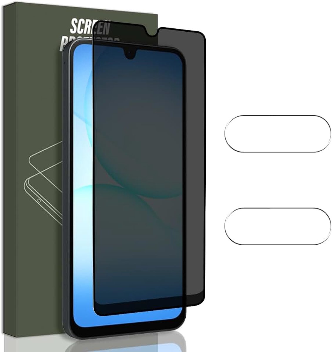 Privacy beschermfolie voor Samsung Galaxy A17 5G gehard beschermglas, 1 stuk anti-spionage privacy zichtbeschermingsfolie en 2 stuks camerabescherming, 9H, anti-spionage gehard glas