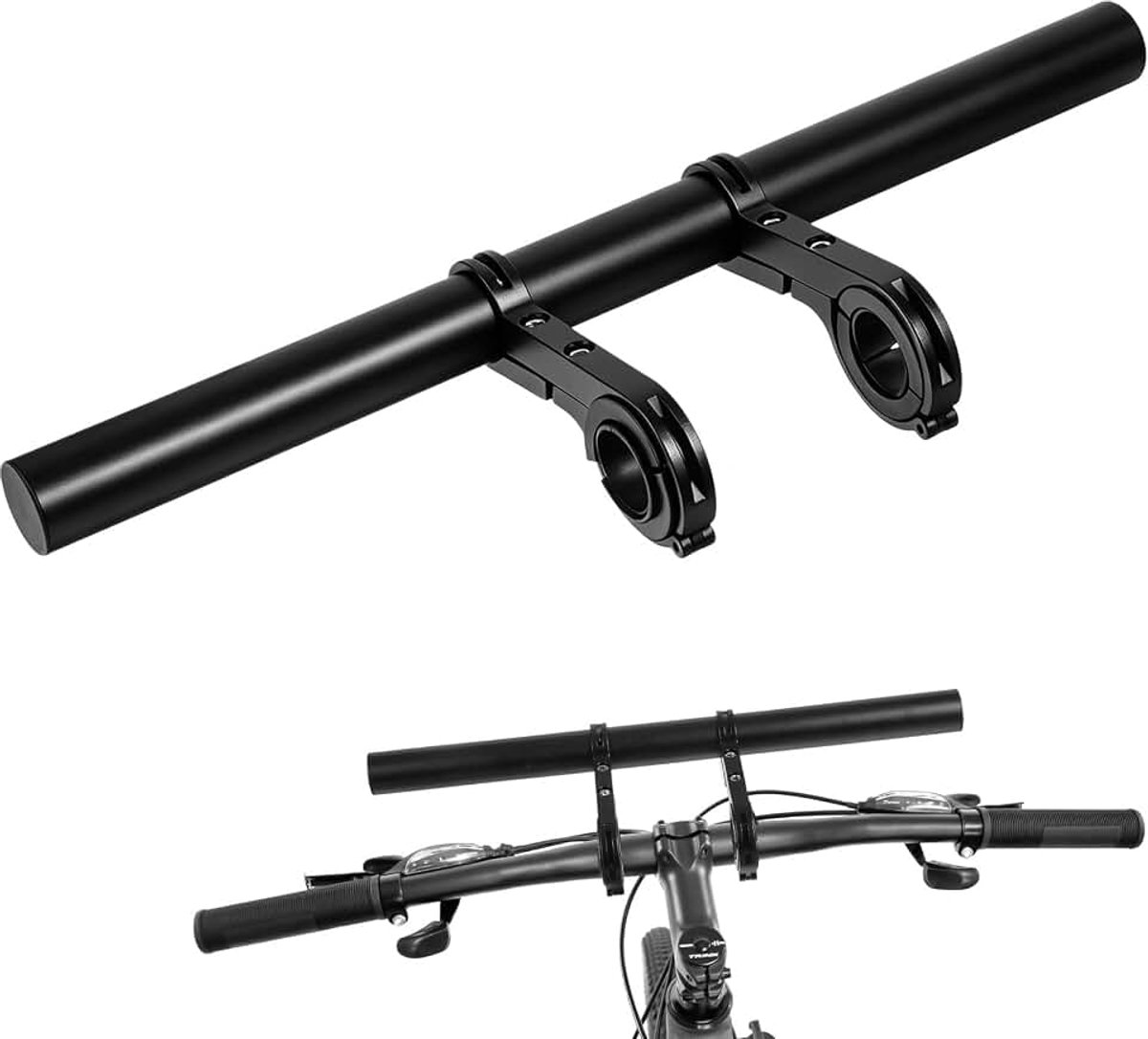 30 cm stuurverlenging met dubbele klembasis, fietsextender, houder, stuurverlenging, geschikt voor zaklamp smartphones