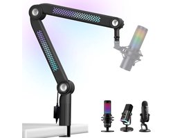 RGB geluidsopname microfoonarm compatibel met HyperX QuadCast, QuadCast 2, SM7B, MV7, Rode, Razer Mic, Wave en andere Gaming Mic, Bluetooth Boom arm, voor 1/4", 3/8", 5/8" adapter microfoon