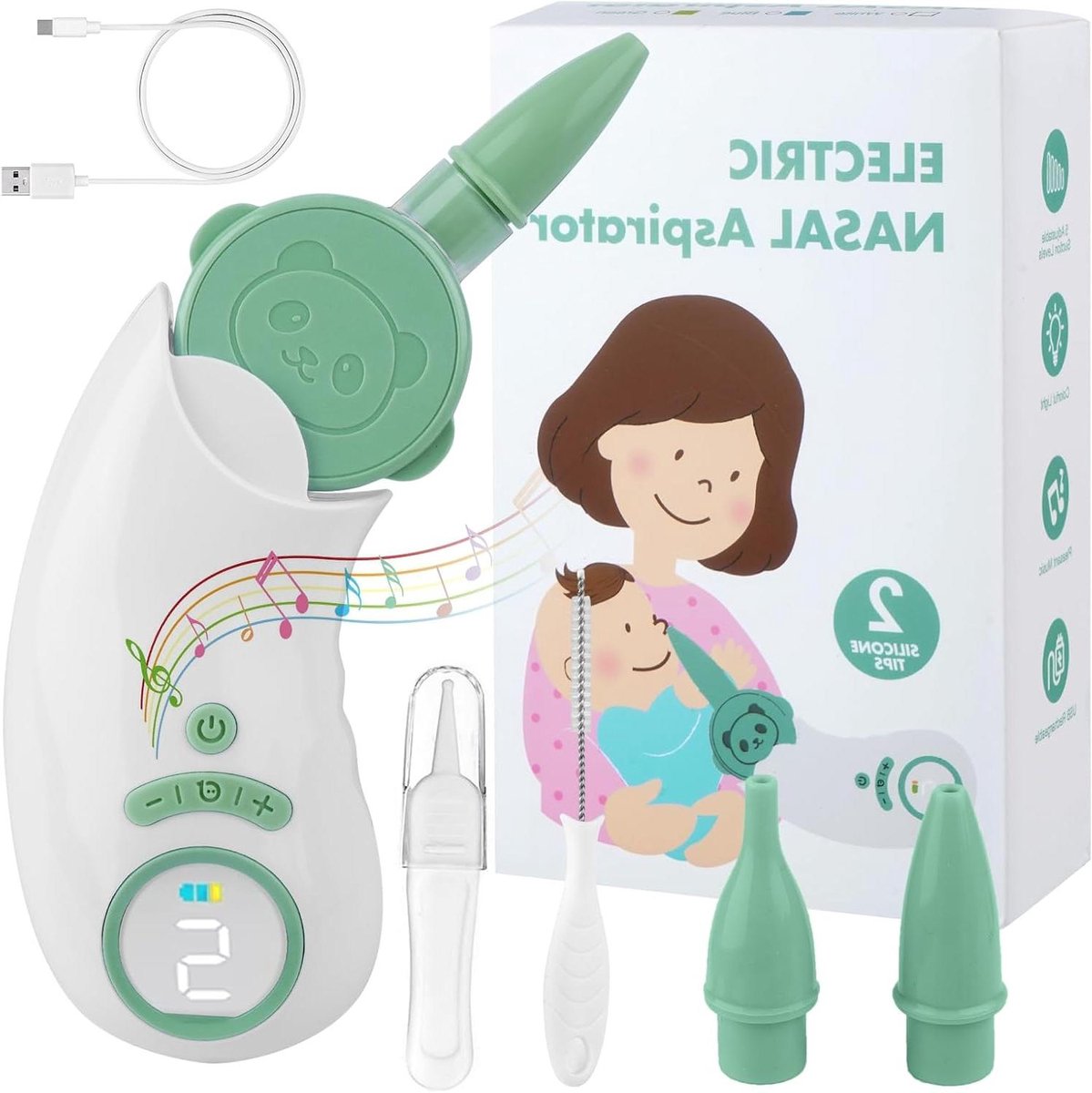 Elektrische Neusreiniger - Baby Neuszuiger - Baby Ademhaling - Zacht en Effectief - 18.7 cm - Wit