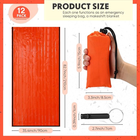 Noodslaapzak Set - Survival Tas Bivvy - Kamperen Outdoor - Lichtgewicht Draagbaar - 210 x 90 cm - Oranje Zwart — afbeelding 2