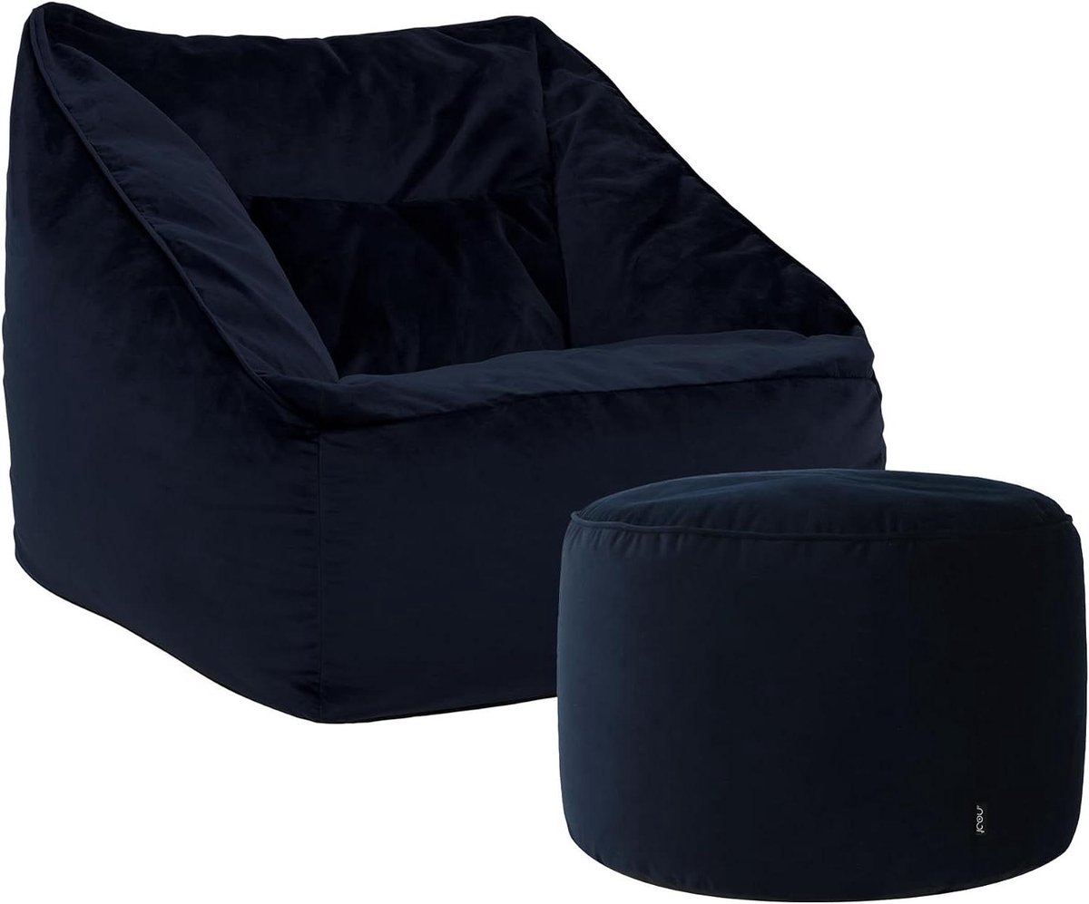 Zitzak Fauteuil - Poef met Leuning - Comfortabel Ontspannen - Luxe Velours Stof - 100 cm Breed - Donkerblauw