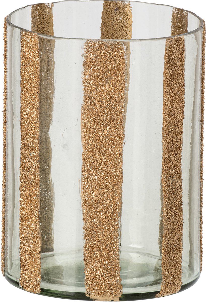 J-Line Gestreepte kandelaar - glas - goud/transparant - large