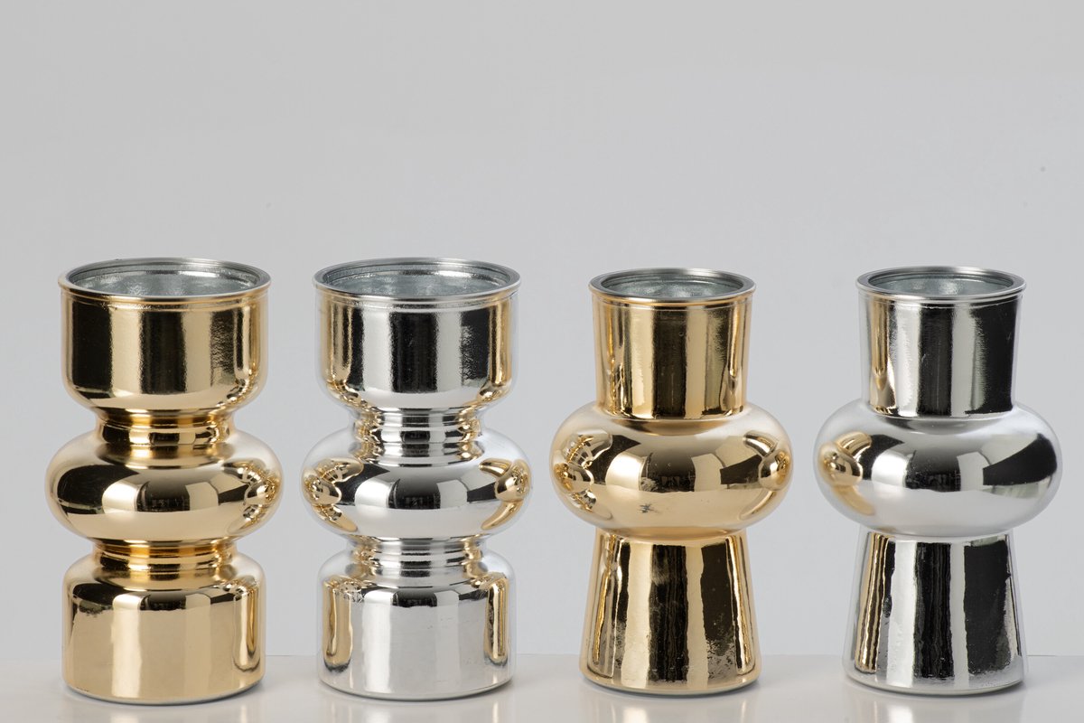 J-Line Vaas - glas - goud/zilver - assortiment van 4