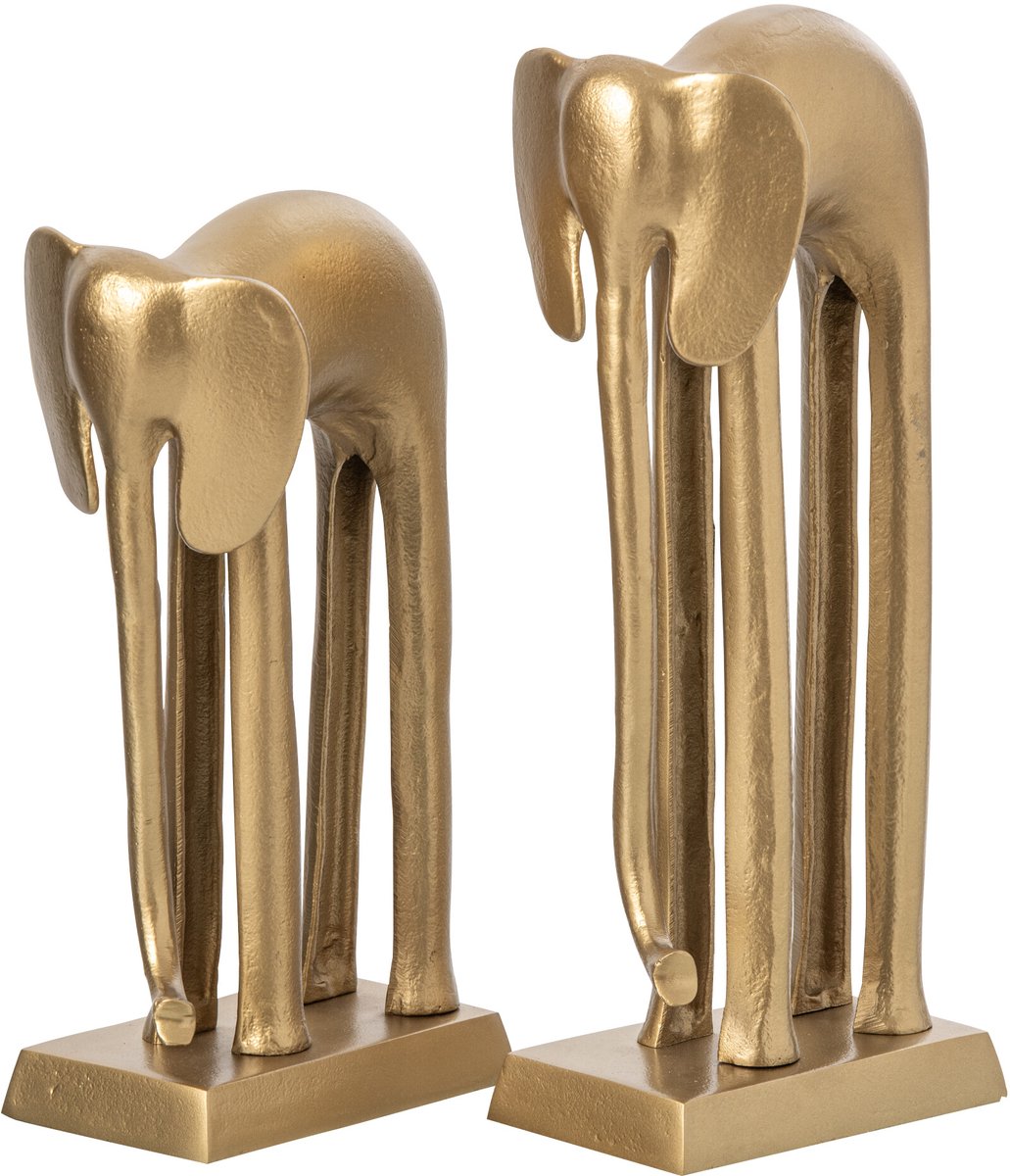 J-Line Olifanten - aluminium - goud - set van 2