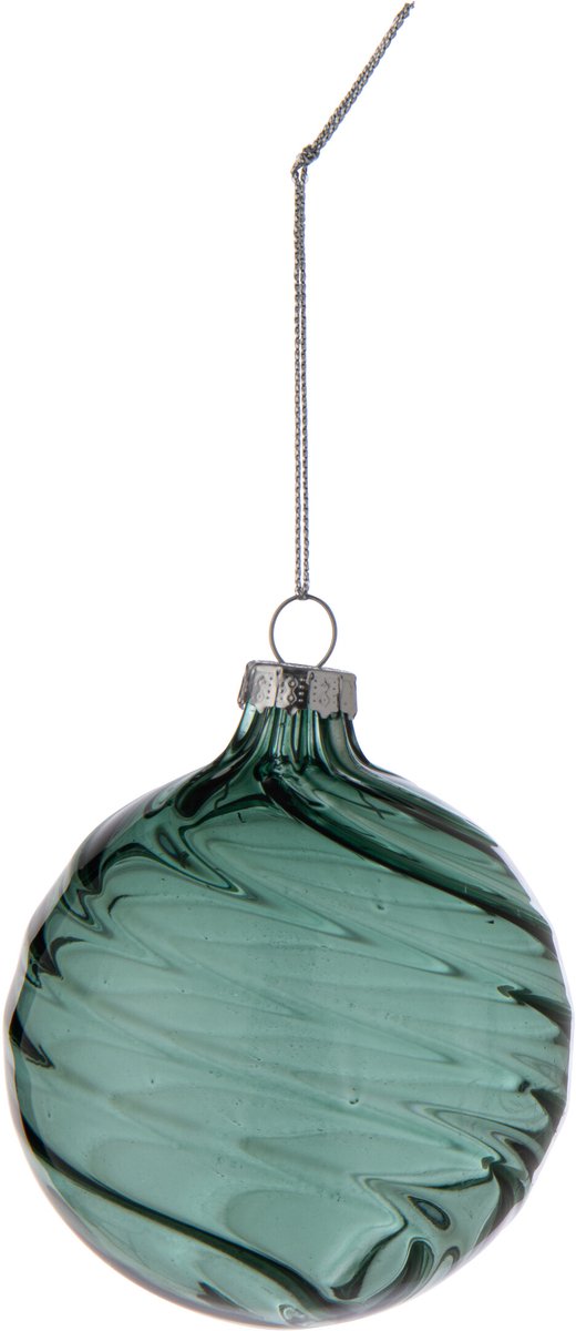 J-Line Geribbelde kerstbal - glas - donkergroen - small - set van 16
