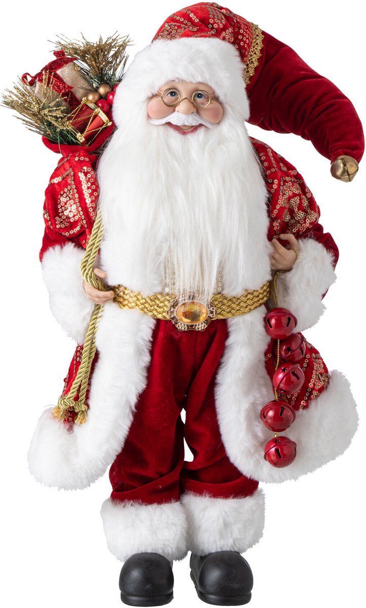 J-Line decoratie kerstman - kunststof - kerstrood - small - LED