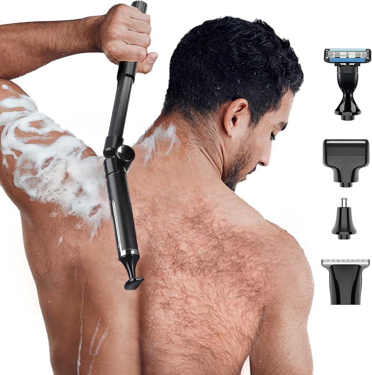 Elektrische Rugscheerapparaat - Bodytrimmer Heren - Lichaamsverzorging Thuis - 4-in-1 Opzetstukken - Verstelbaar Handvat - Zwart