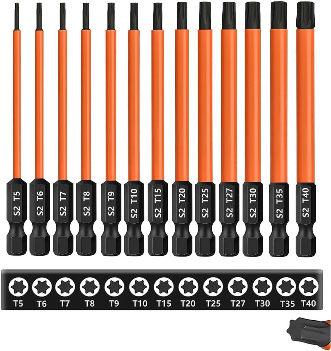 Torx-bits set 100mm - S2-staal T5-T40 - 1/4" zeskantschacht - geschikt voor accu-schroevendraaiers - SnelShoppen
