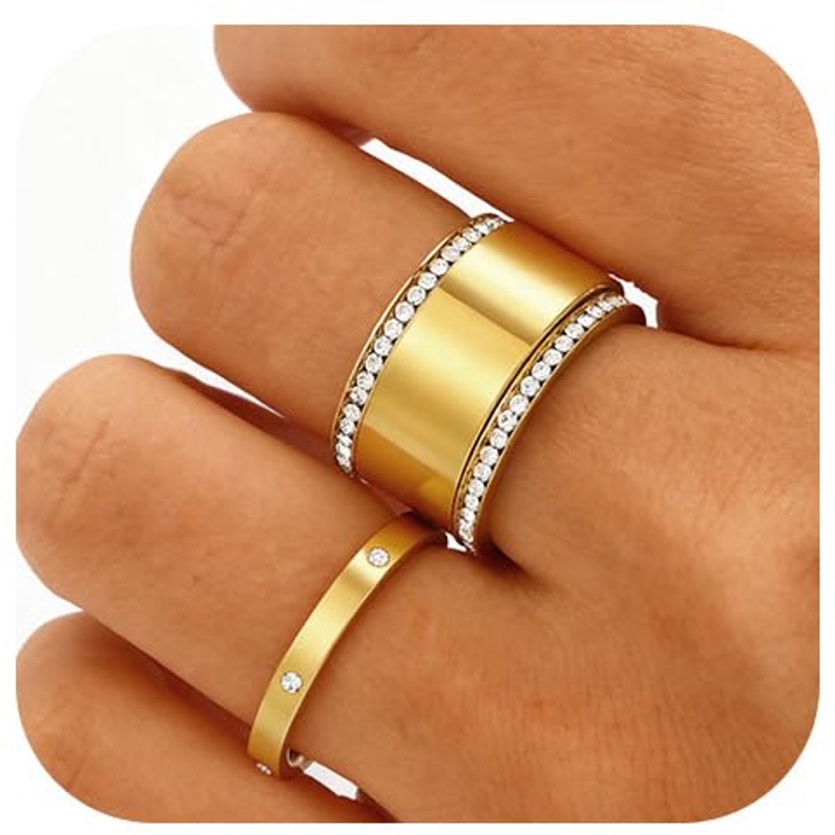 3 Pack Stackable Gold Rings for Oura Ring Gen 3/Oura Ring Gen 4, 14K Gold Plated Stainless Steel No Tarnish Gold Stacking Ring, Cubic Zirconia Oura Stack Rings, Jewelry Gifts for Women
