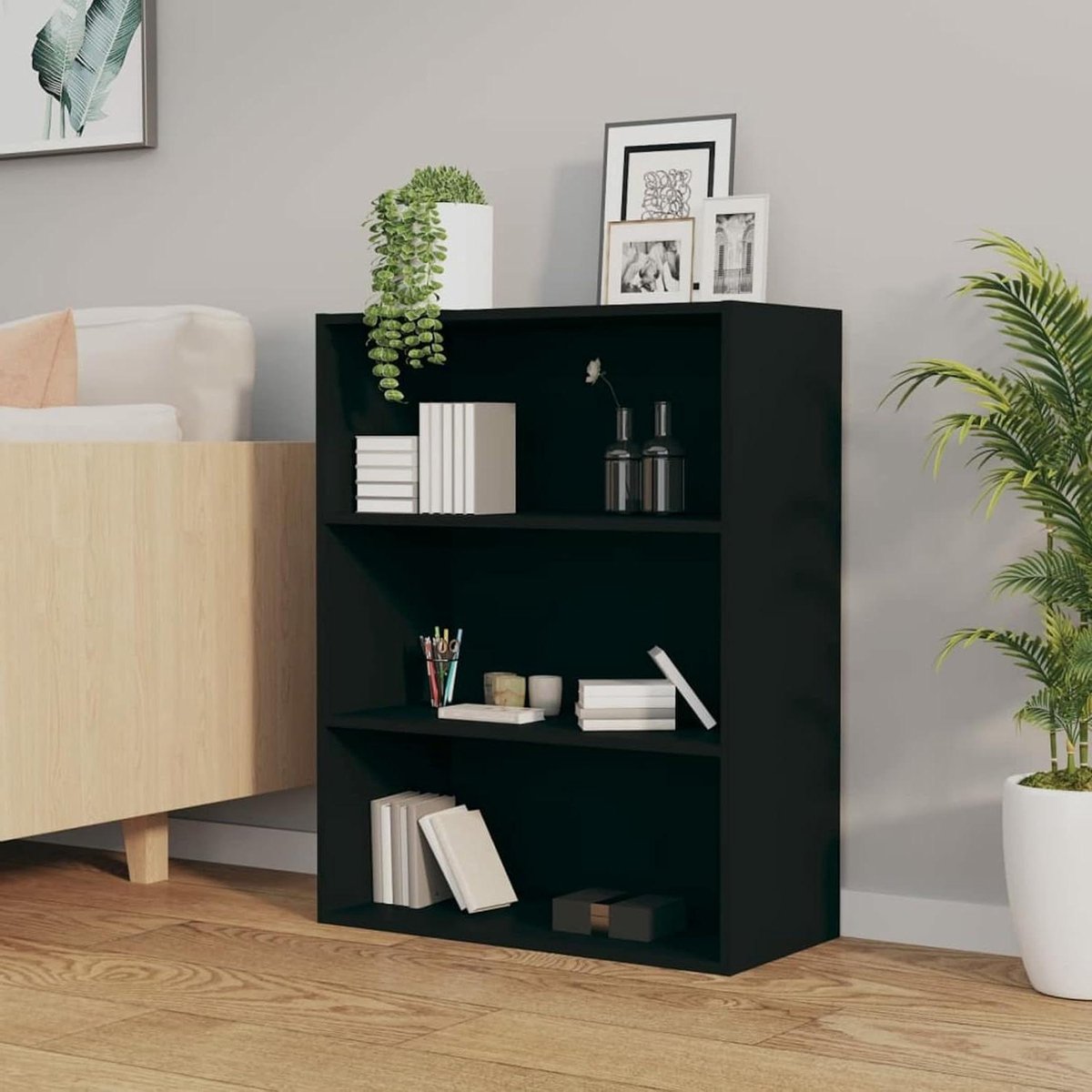 Wandkast - Boekenkast Keuken - Opbergen Keuken - Stevig Houtmateriaal - 69.5 x 32.5 x 90 cm - Zwart