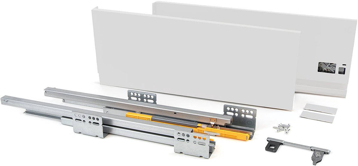 - Kit voor keuken- of badkamerlade met volledige verlenglopers en softclose, softclose-keukenladelopers, hoogte 185 mm en diepte 400 mm, wit