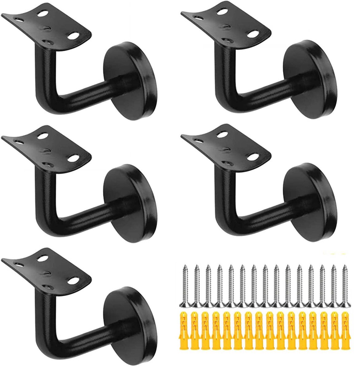 trapleuningbeugel, set van 5, 60 x 80 mm, met schroeven, voor binnen en buiten gebruik, moderne stijl, wit, zwart, zilver