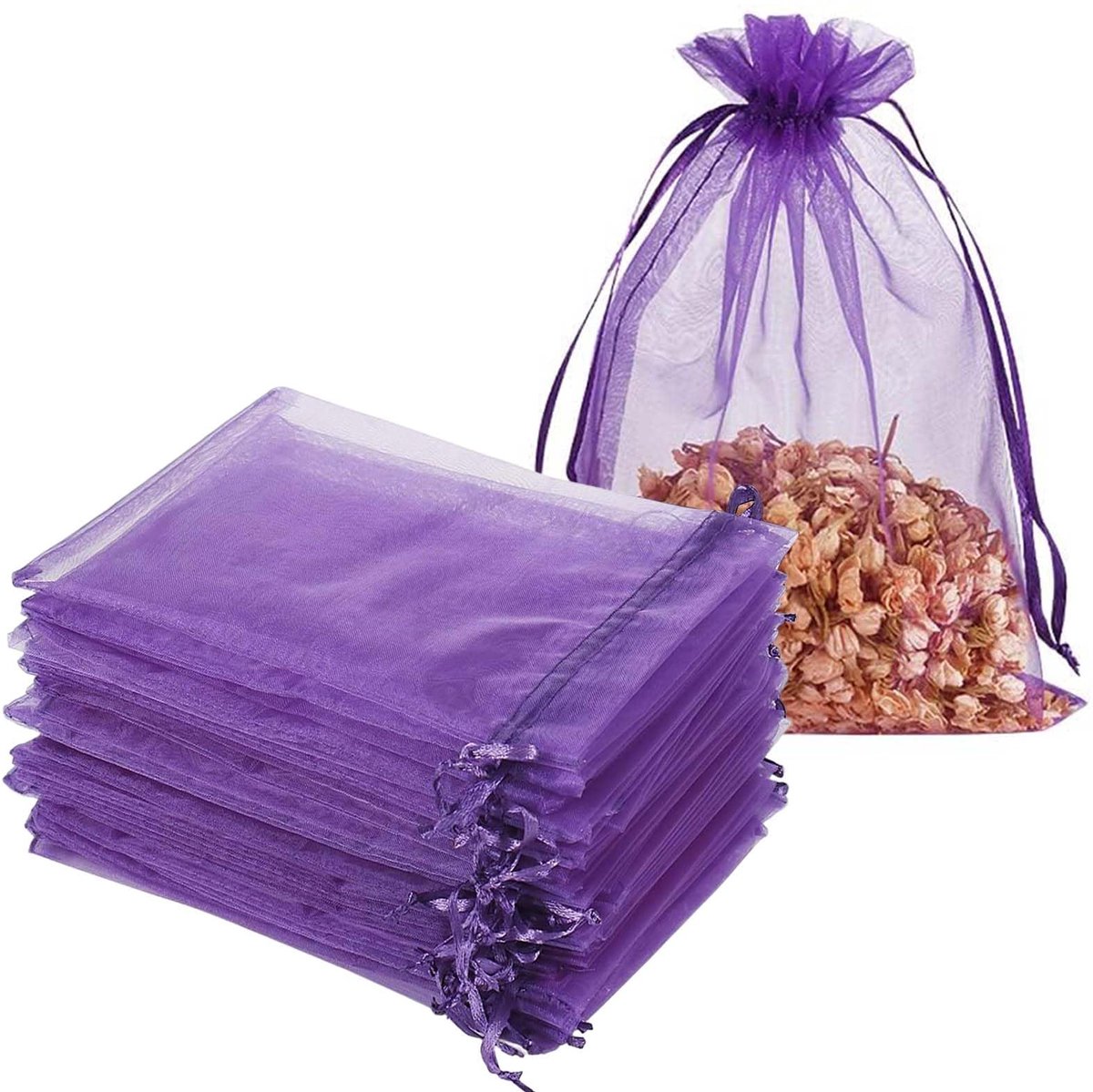 lavendelzakjes, 40 stuks, organzazakjes, 7 x 9 cm, kleine zakjes met trekkoord, biedt ruimte voor lavendel en specerijen, voor kamer, kledingkast en auto