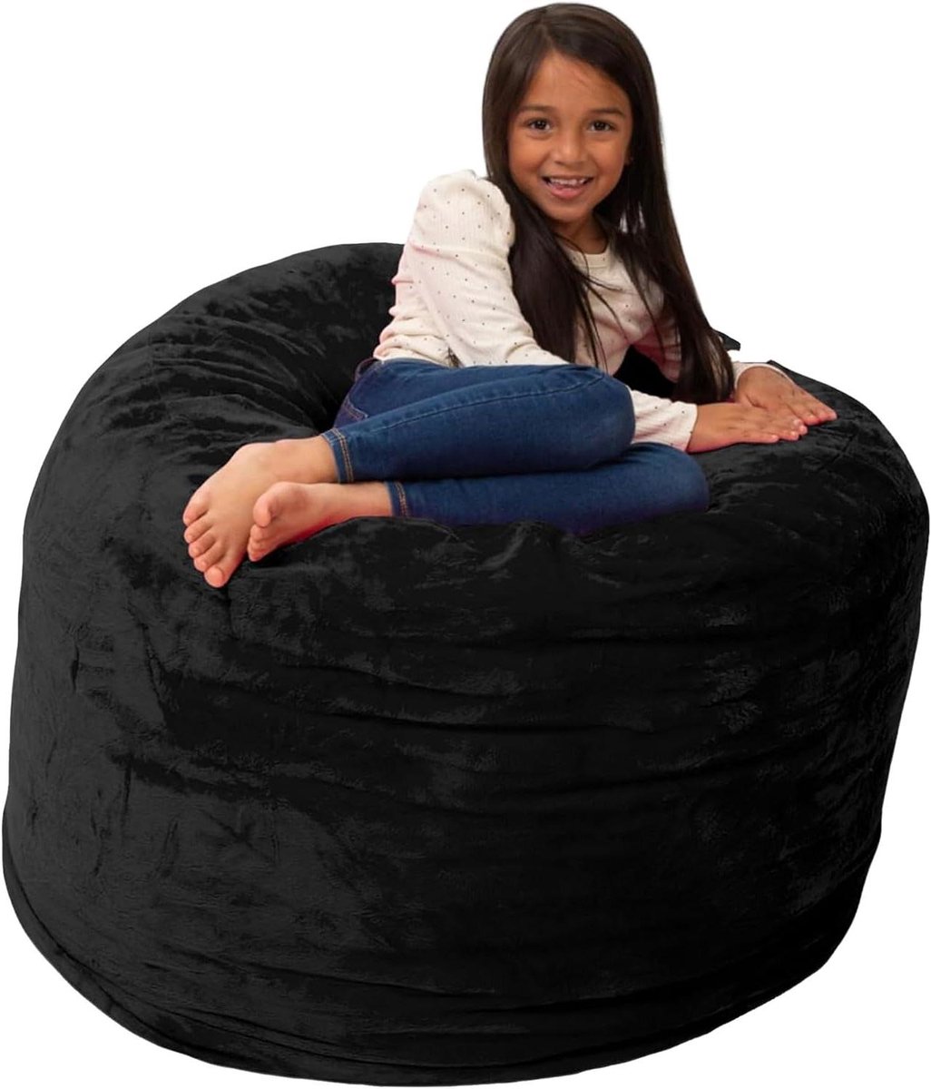 Zitzak Stoel - Grote Zitzak - Comfortabel Ontspannen - Hoogwaardig Schuim - 3 ft - Zwart Suede