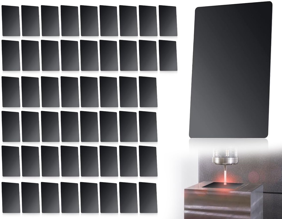 50 stuks metalen visitekaartjes, blanco gegraveerde visitekaartjes, zwart, 8,6 x 5,4 cm, blanco naamkaart, lasergegraveerd