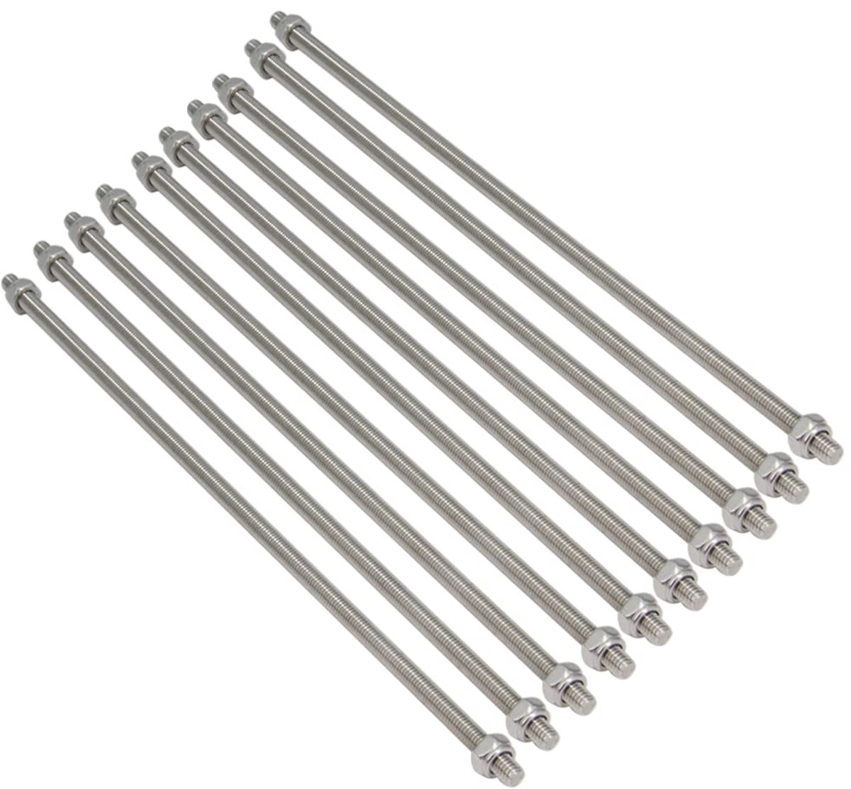 x 250 mm, stang van 304 roestvrij staal, 1 mm rechtse schroefdraad, helling met 20 borgmoeren, 10 stuks/verpakking