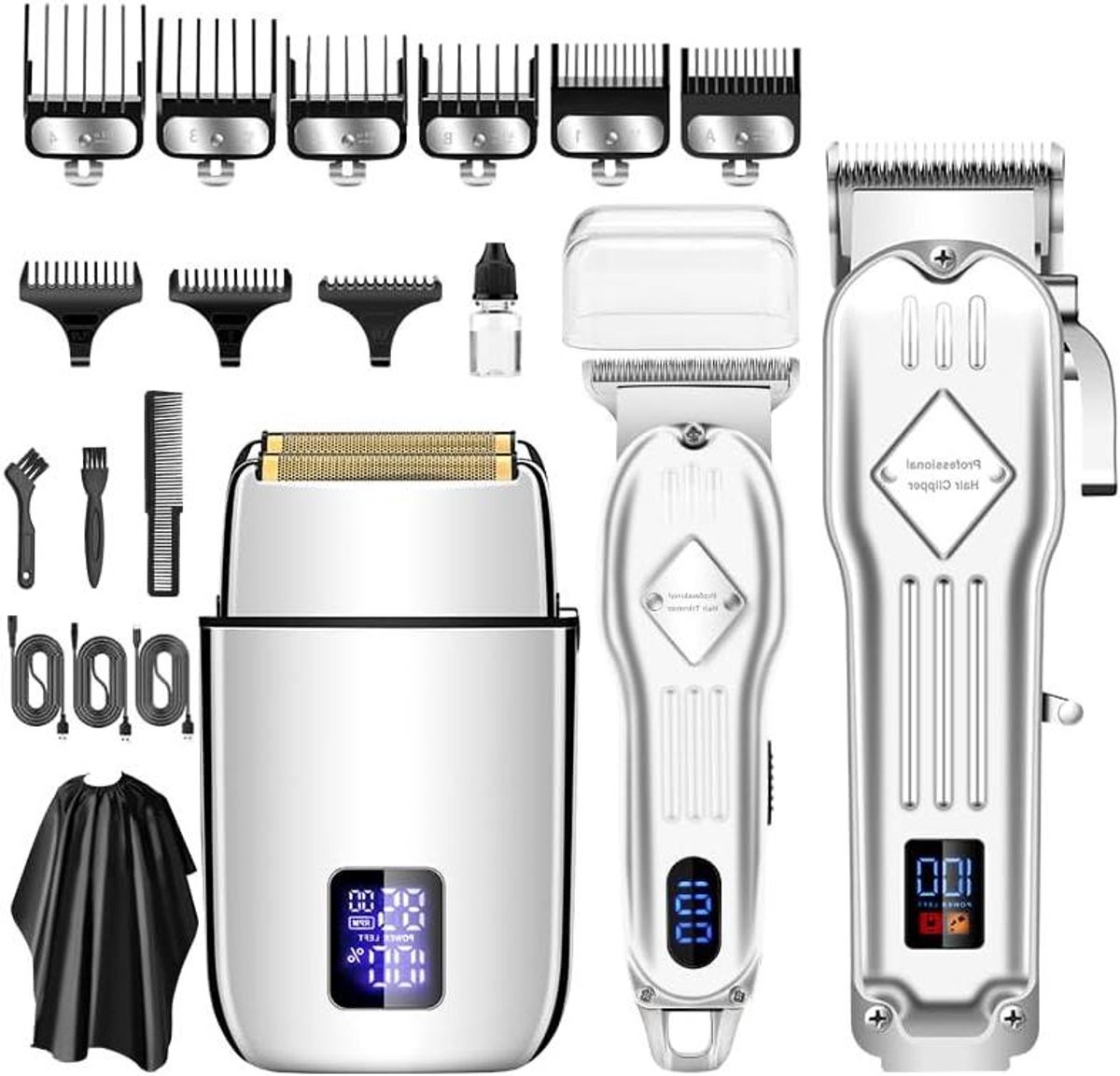 Professionele Tondeuse Set - Baardtrimmer Kit - Haar en Baard Stylen - Intelligent LED Scherm - 3 Instelbare Niveaus - Zwart
